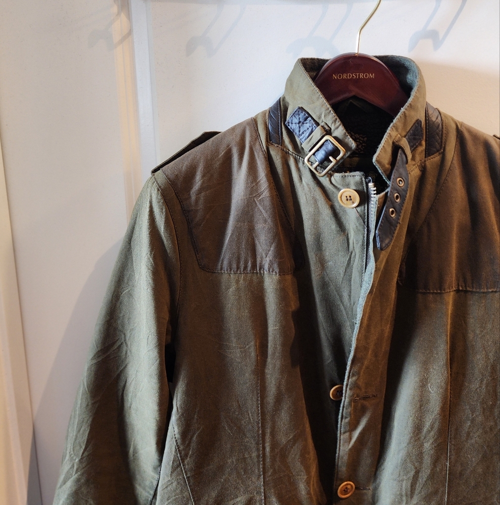 Barbour Greatcoat Wyton Wax Hybrid Sportcoat Medium Tweed And Leather Accents - Picture 2 of 11